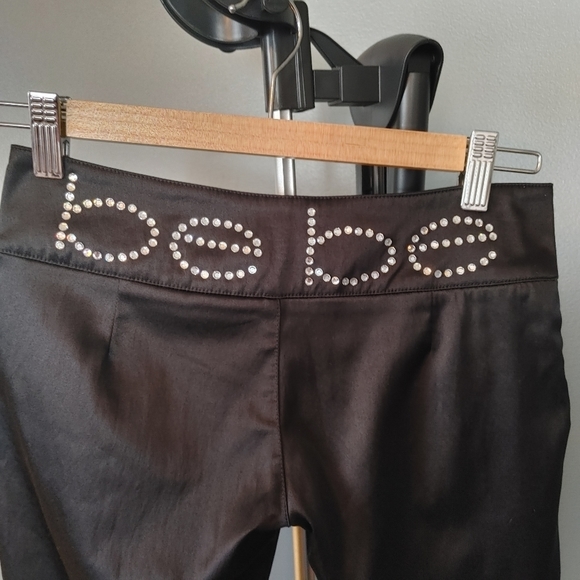 bebe Pants - Bebe Black Satin Crop Pants Embellished S